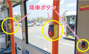 バス車内の降車ボタンのわかる写真