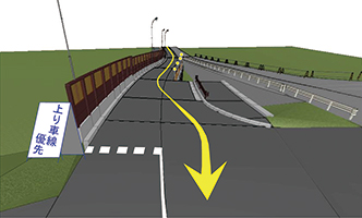 新高井橋の右岸取付道路での片側交互通行のイラスト