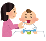 赤ちゃんに離乳食を食べさせているイラスト