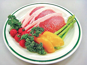 しろねポークと野菜の皿盛り写真
