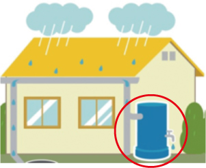 雨水タンクが家に設置されているイラスト