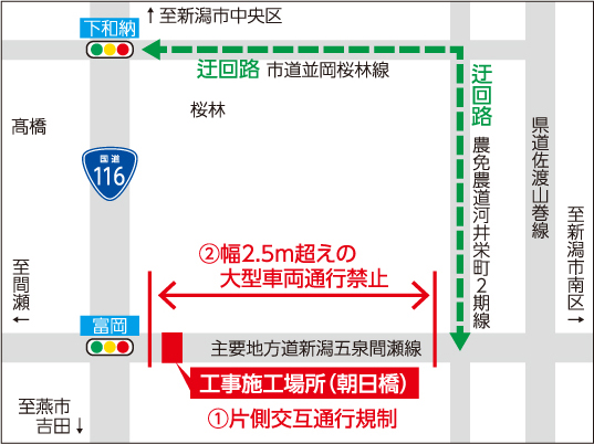交通規制の位置を示した地図