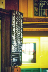 ユーザーネーム「mu.sic1519」さん。開設当時の運賃表の黒板がる旧月潟駅の駅舎の写真