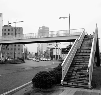 写真　流作場五差路に設置されている歩道橋（中央区）