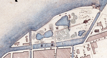 信濃川に面している明治初期の白山公園の図