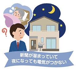新聞が溜まっていて夜になっても電気がつかない