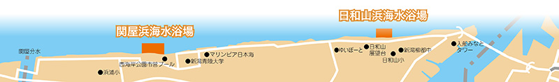 関屋浜海水浴場と日和山浜海水浴場地図