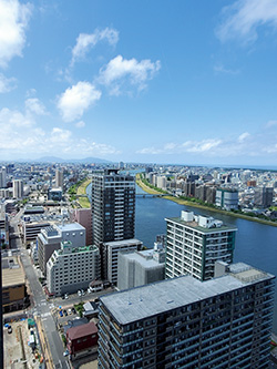 メディアシップ展望室から見える信濃川流域の街並み