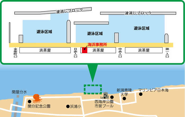 関屋浜海水浴場マップ