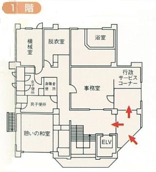 関屋コミュニティハウスの1階フロアマップ