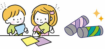 イラスト　万華鏡を工作する子供たち