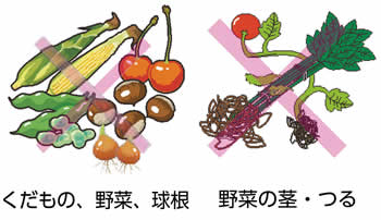 くだもの、野菜、球根、野菜の茎・つるは「燃やすごみ」