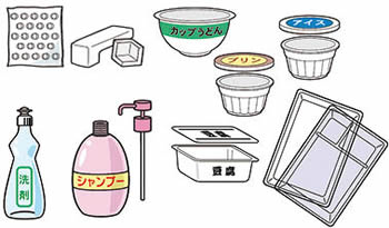 プラマーク容器包装の日に出せる物（一例）イラスト