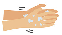 1.流水でよく手をぬらした後、せっけんをつけ、手のひらをよくこすります。