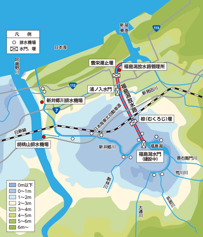 新井郷川流域の等高線図