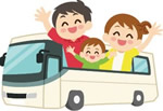 バスに乗る家族のイラスト