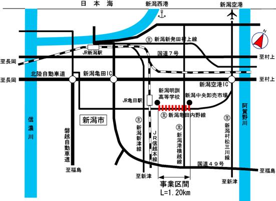 主要地方道新潟亀田内野線（北山拡幅）事業箇所図