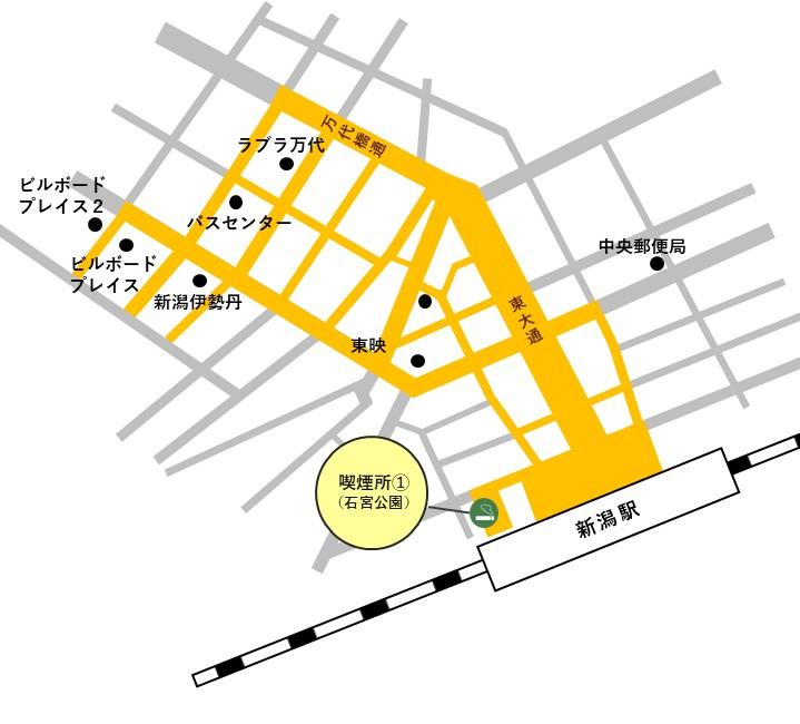 新潟駅前・万代地区路上喫煙制限地区図