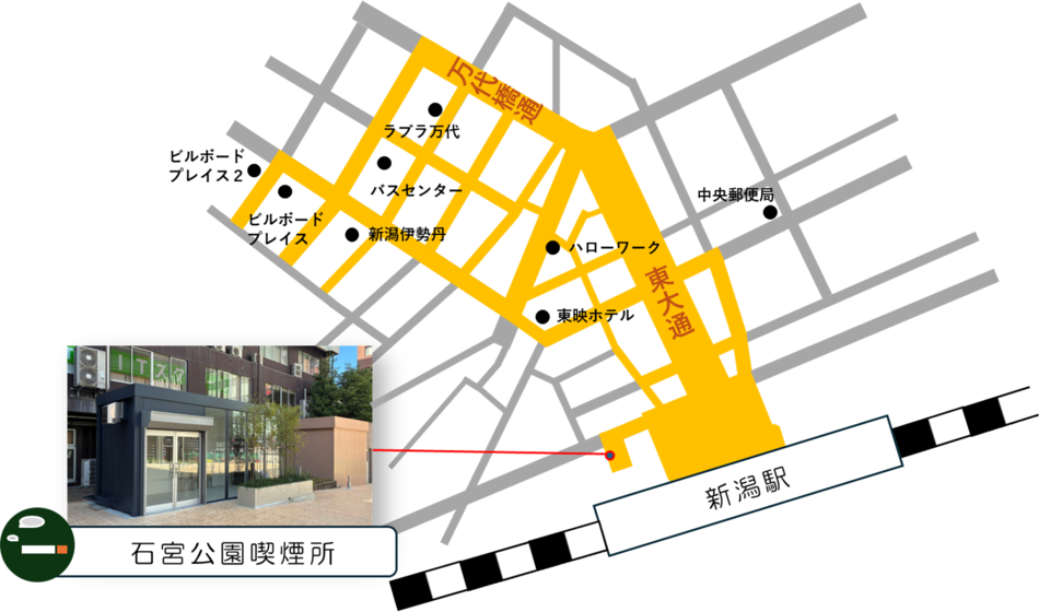 新潟駅前・万代地区路上喫煙制限地区図