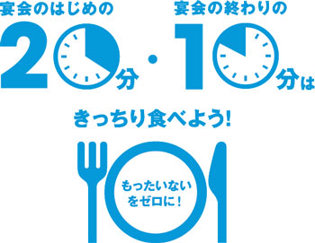宴会のはじめの20分・宴会の終わりの10分はきっちり食べよう！もったいないをゼロに！