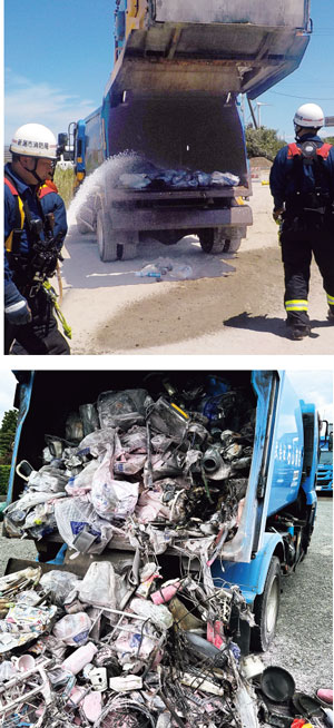 ごみ収集車の火災のようす