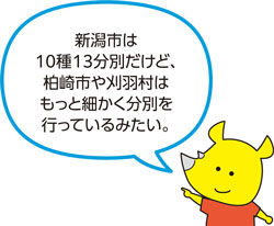 新潟市は10種13分別だけど、柏崎市や刈羽村はもっと細かく分別を行っているみたい。