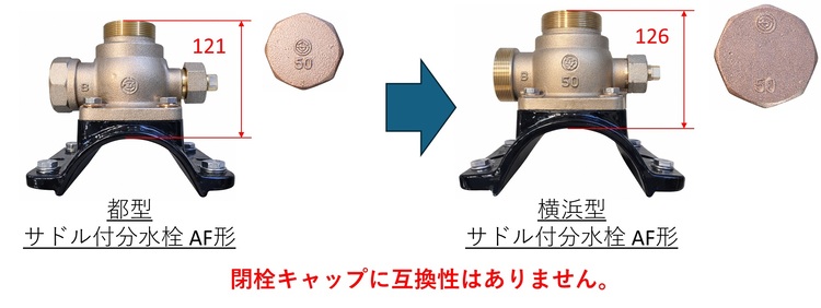 50mmサドル付き分水栓の新旧比較画像