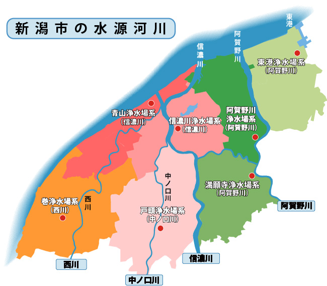 新潟市の水源河川の地図