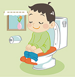 洋式トイレに座っている男の子のイラスト