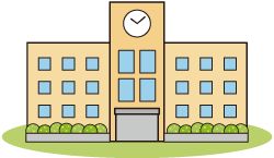 凸形で真ん中に時計がある学校のイラスト