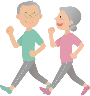 ウオーキングをしている高齢の男女のイラスト