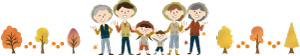 秋の行楽を楽しむ家族のイラスト
