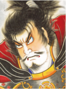 睨みをきかせた武者の凧絵の写真