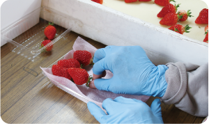 パック詰め作業の手元を写した写真