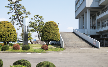 訓練時駐車禁止エリアになる、南区役所庁舎に向かって右側のスロープ部分の写真