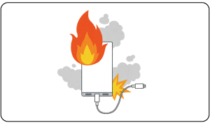 モバイルバッテリーから出火し、煙が出ているイラスト