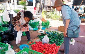 市で野菜を販売している写真