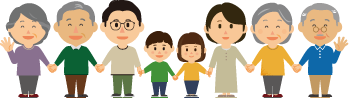 老若男女8人が手をつないでいるイラスト
