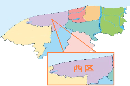 新潟市の行政区画図と西区の位置