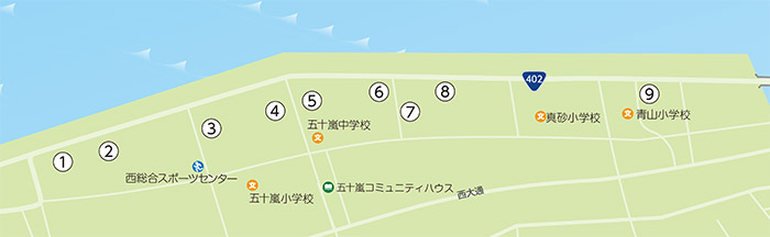 保安林を守るボランティア団体の活動エリア図