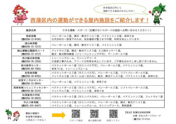 西蒲区内の運動ができる屋内施設をご紹介します！