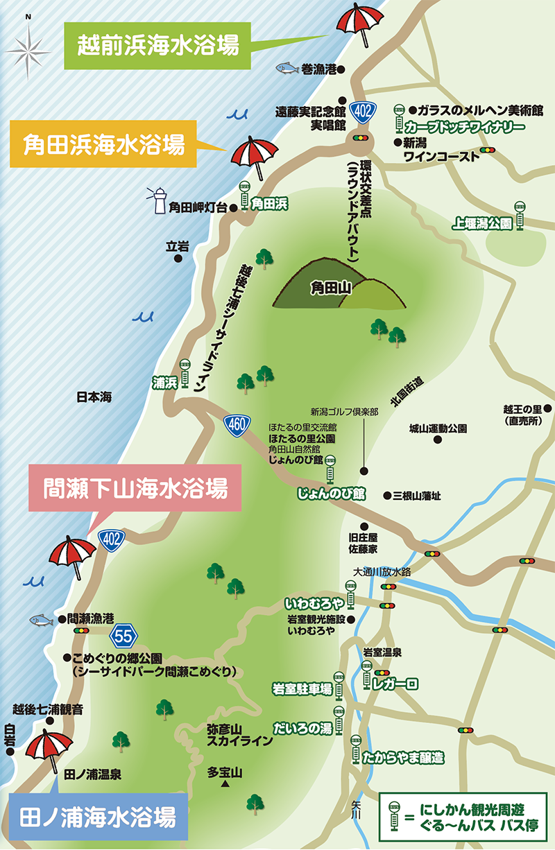 4つの海水浴場の地図