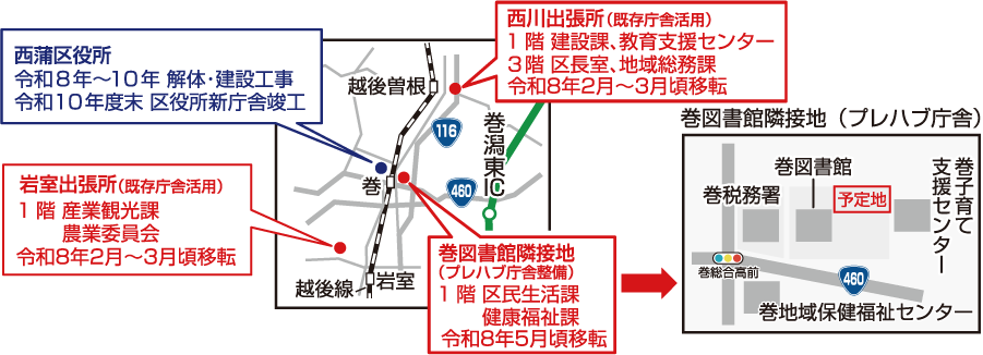 各課移転先を示した図