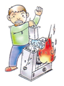 灯油がストーブにかかり出火したイラスト