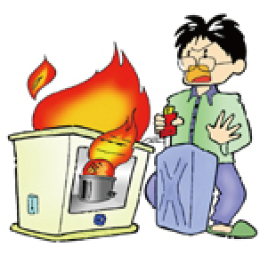 火がついたまま給油し、こぼれた灯油に引火したイラスト