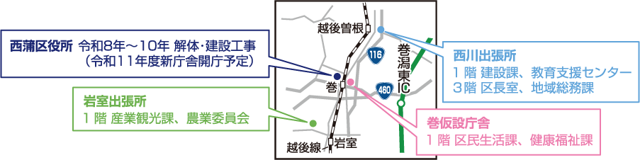 各課などの移転先を示した図