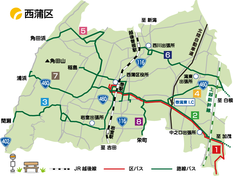 区内路線バスの経路を示した地図