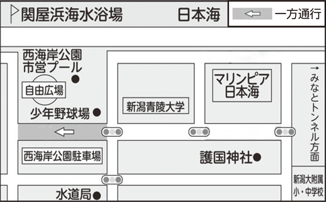 関屋浜海水浴場周辺交通規制マップ