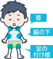 首　脇の下　足の付け根