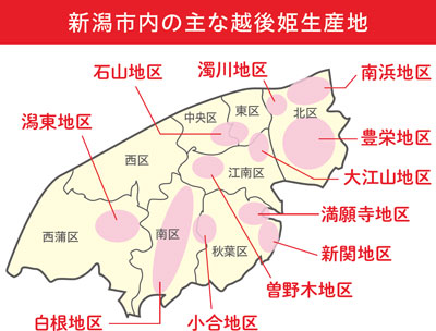 新潟市内の主な越後姫生産地